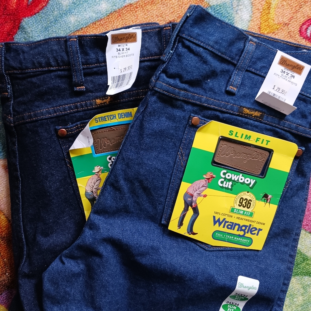 TWO PAIRS Vintage Wrangler Cowboy Cut 936 Slim 34 x 34 bundle